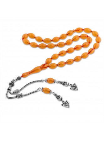 Gümüş Püskül Sarı Sıkma Kehribar Tesbih