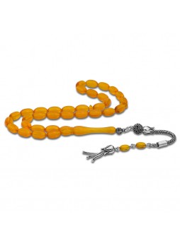 Gümüş Lale Püskül Sıkma Toz Kehribar Tesbih