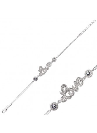 Nazar Boncuklu Love Gümüş Bileklik