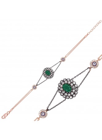 Gümüş Mat Yeşil Taşlı Otantik Bileklik