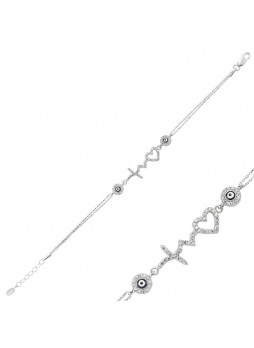 Zirkon Taşlı Kalpli Nazar Bileklik