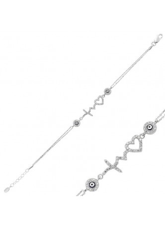 Zirkon Taşlı Kalpli Nazar Bileklik