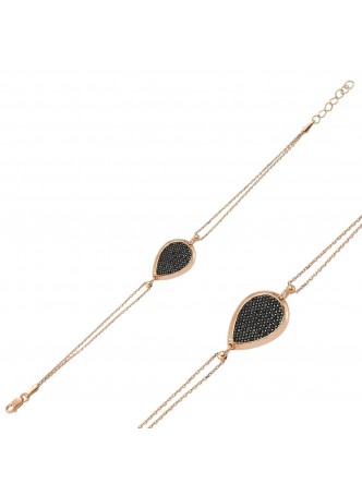 Gümüş Siyah Taşlı Damla Bileklik