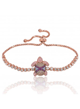Gümüş Pembe Zirkon Taşlı Kaplumbağa Bileklik