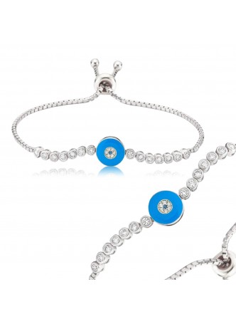 Gümüş Ayarlanabilir Mavi Nazar Bileklik