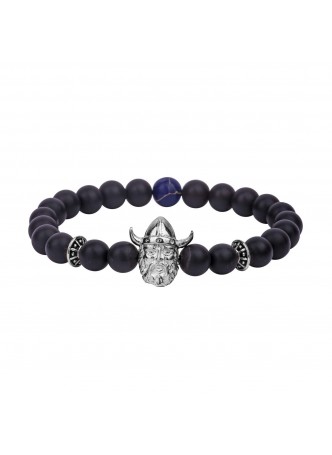 Gümüş Viking Figürlü Mat Oniks ve Lapis Taşı Erkek Bileklik