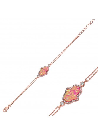 Gümüş Pembe Opal Hamse Bileklik