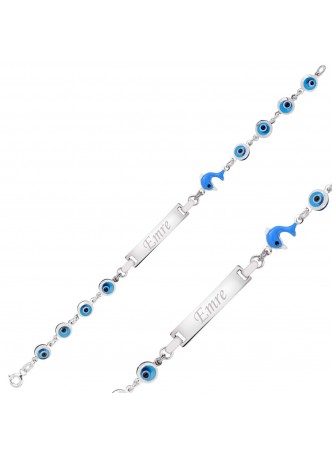 Gümüş Yunus Balığı Figürlü Çocuk Künyesi