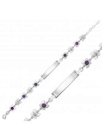 Gümüş Mor Kelebekli Plaka Çocuk Bileklik