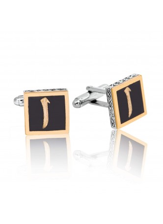 Gümüş Siyah Mineli Elif Kol Düğmesi