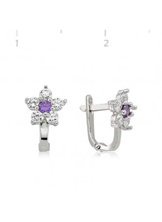 Zirkon Taşlı Gümüş Çiçek Küpe