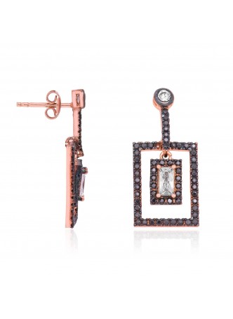 Gümüş Dikdörtgen Sallantılı Küpe