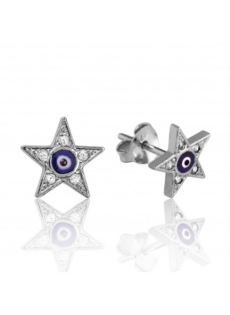 Gümüş Nazarlı Yıldız Küpe