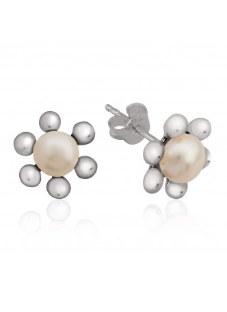 Gümüş İnci Çiçek Küpe