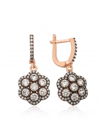 Gümüş Pırlanta Armatürlü Çiçek Küpe