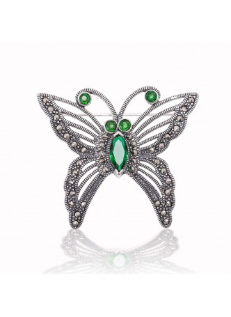 Gümüş Markazit Taşlı Kelebek Broş