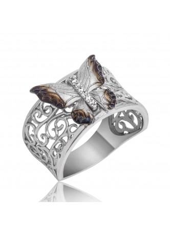 Gümüş Desenli Kelebek Yüzük