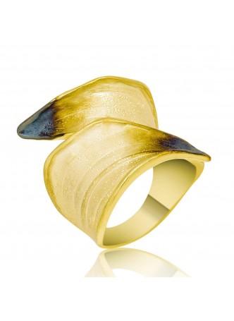 Gümüş Sarı Yaprak Yüzük