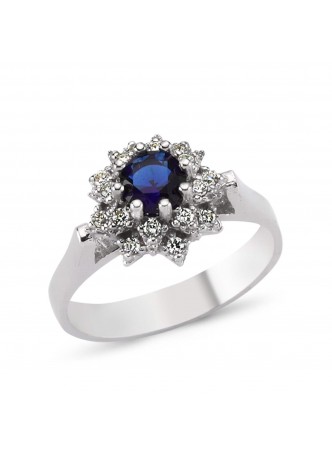 Gümüş Mavi Nilüfer Çiçeği Yüzük