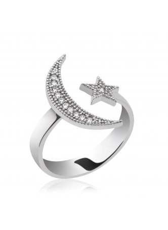 Gümüş Ay Yıldız Bayan Yüzük