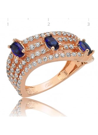 Zirkon Mavi Taşlı Kıvrımlı Rose Yüzük