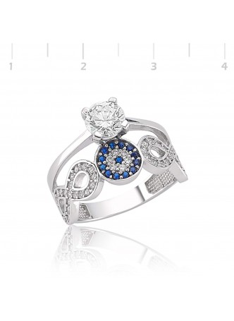 Gümüş Tektaş Nazarlı Sonsuzluk Yüzük