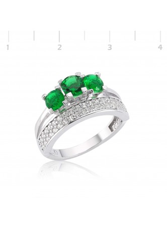 Gümüş Yeşil Üç Taş Yüzük