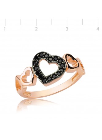 Gümüş Siyah Kalpli Yüzük