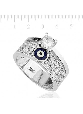 Tamtur Tek Taş Nazar Gümüş Yüzük