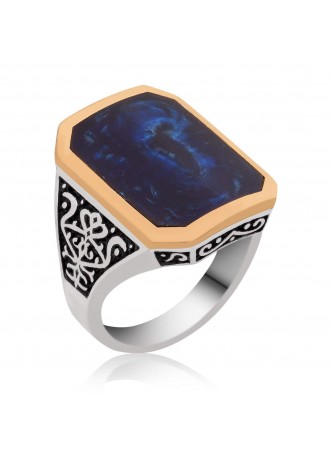 Gümüş Lacivert Mineli Yüzük