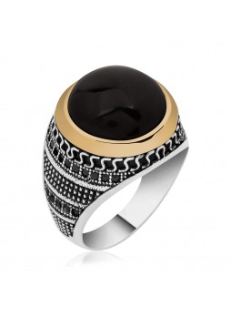 Gümüş Oniks Erkek Yüzük