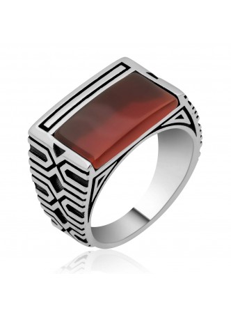 Gümüş Kahverengi Akik Erkek Yüzük