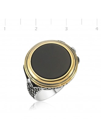 Onix Lale Desenli Gümüş Yüzük