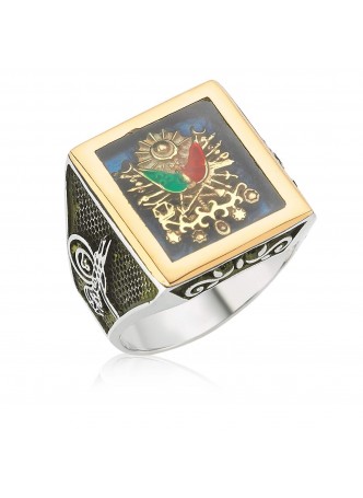 Şeffaf Mineli Osmanlı Devlet Arması Erkek Yüzük