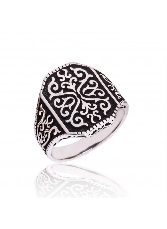 Gümüş Desenli Erkek Yüzük