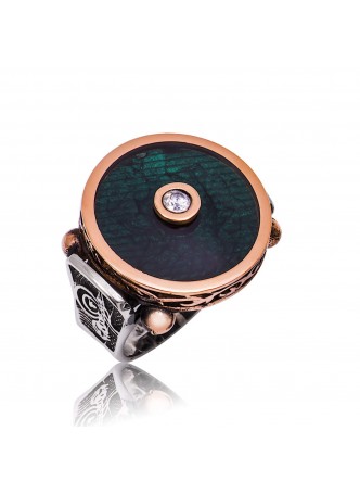 Gümüş Yeşil Mineli Polo Yüzük