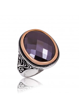 Gümüş Siyah Kesme Zirkon Taşlı Yüzük