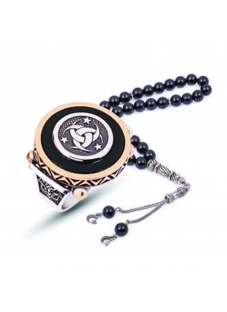 Gümüş Siyah Abanoz Teşkilatı Mahsusa Yüzük ve Tesbih Kombini