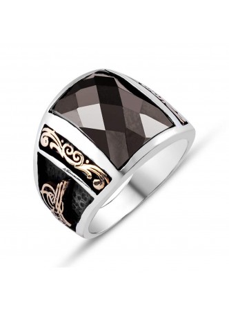 Fasetli Zirkon Taşlı Gümüş Erkek Yüzük