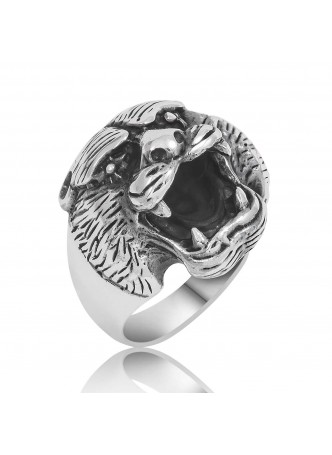Gümüş Kaplan Kafası Erkek Yüzüğü