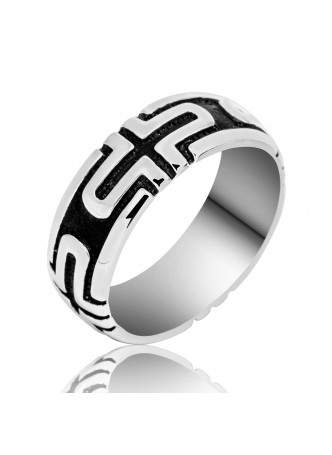 Gümüş Artı Desenli Erkek Yüzük