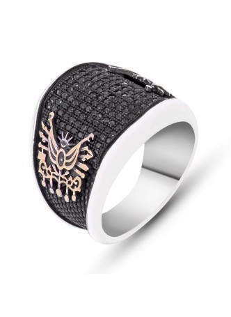 Gümüş Zirkon Taşlı Osmanlı Armalı Erkek Yüzük