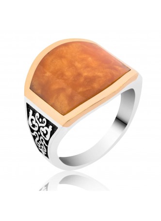 Gümüş Mineli Kehribar Yüzük