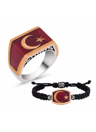 Gümüş Ay Yıldız Yüzük Kombini