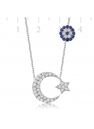 Gümüş Ay-Yıldız Kolye