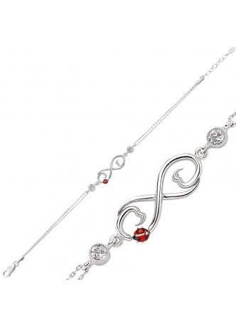 Zirkon Taşlı Uğur Böcekli Sonsuzluk Bileklik