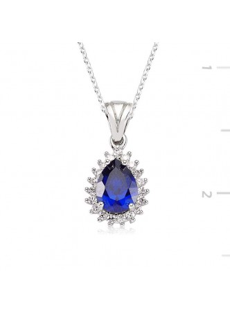 Zirkon Safir Taşlı Damla Kolye