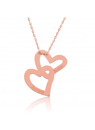 Gümüş Birleşmiş Kalpler İsimlik Kolye