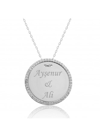 Gümüş İsimlik Taşlı Plaka Kolye