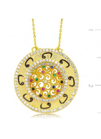 Zirkon Taşlı Vav Kolye